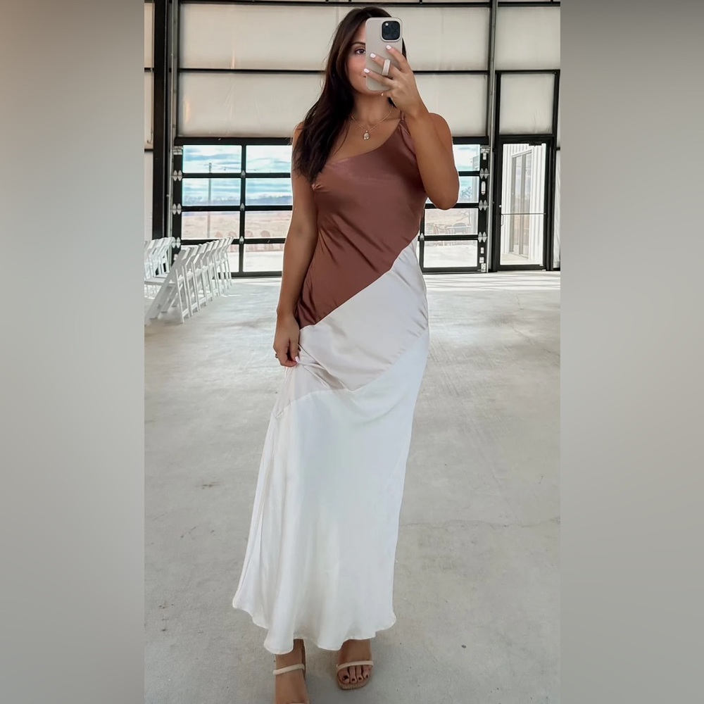 One Shoulder Satin Maxi Dress